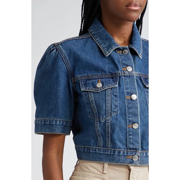 Veronica Beard Raina Blue Jean Denim Cropped Jacket Short Puff Sleeve | XL - Picture 13 of 13